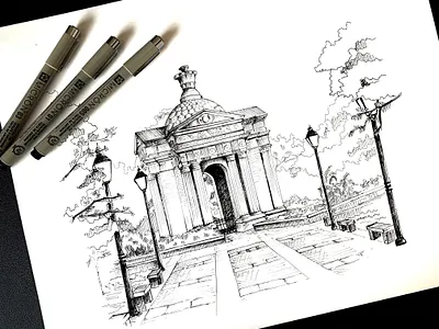Aayi Mandapam - Pondicherry architecturesketch art bristolsmooth drawing penandink