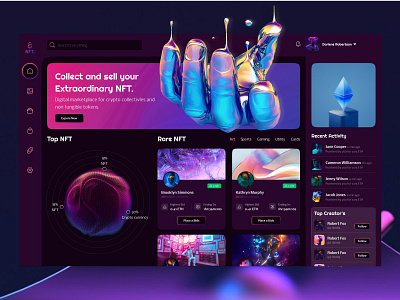 NFT Marketplace Dashboard 3d animation beautiful branding dark dashboard design graphic design icon illustration logo motion graphics nft nft landing page nft mobile app ui uxui vector web