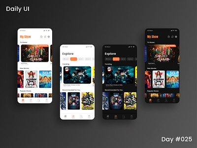 Daily Ui Challenge - TV App 25 appui dailyui dailyuichallenge dark theme darktheme day025 day25 design light theme lighttheme netflix ott ott app ott platform tv app uidesign uiux