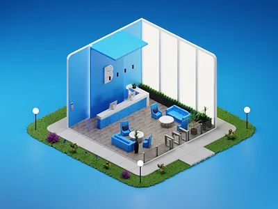 Reception area 3d blender design ui