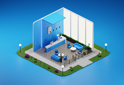 Reception area 3d blender design ui
