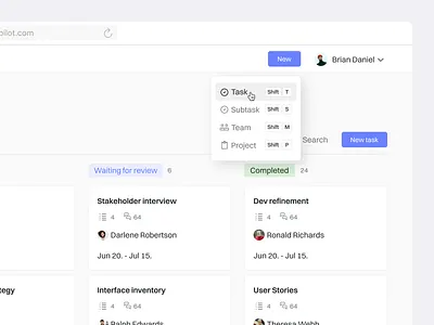 Pilot • Project Management Tool • New Task creation pop-up dashboard design figma management pilot platform pop up popup project management task task creation tasks ui ux web