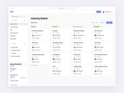 Pilot • Project Management Tool cards dashboard design platform project project management tasks ui ux web