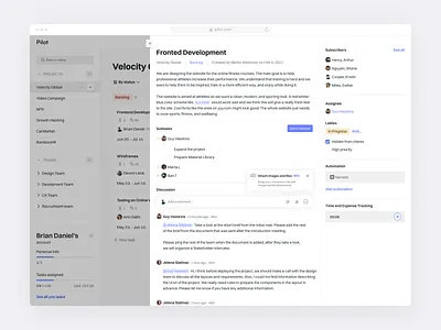 Pilot • Project Management Tool • Task pop-up cards dashboard design manage management pop up popup project project management task tasks ui ux