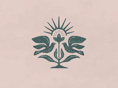 A Pair of Birds Converge birds flower hand drawn illustration print sun texture woodcut