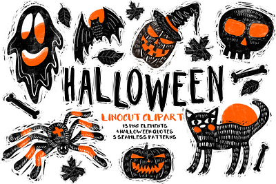 Halloween lonocut clipart art design font halloween illustration lonocut