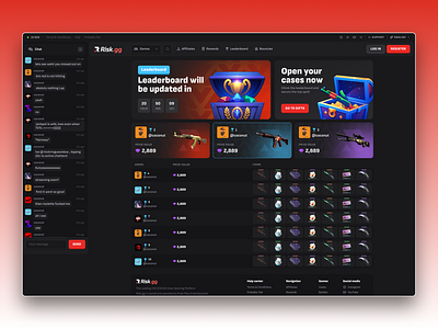 Risk.gg betting case battle casino casino design counter strike csgo csgo app csgo gambling csgo open case gambling gambling leaderboard gambling ui ux game ui gaming gaming ui ux leaderboard leaderboard ui rust skins casino skins gambling