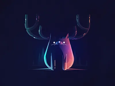 Deer kitten. deer illustration kitten landscape night