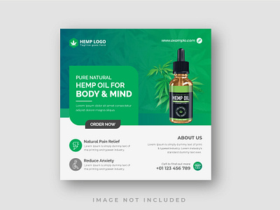 Hemp oil product social media post or web banner template banner branding cannabis cbd oil ganja graphic design hemp oil herbal leaf marijuana medical medicine oil pharmacy promotion relaxation social media post