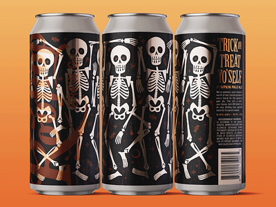 Trick Or Treat Yo'Self Pumpkin Pale beer branding brewery can design graphic design halloween illustration label packaging print pumpkin seattle skeleton