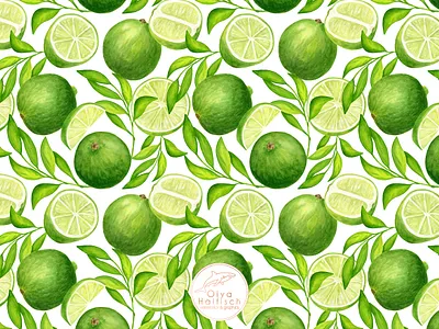 Watercolor Limes - Seamless Pattern Design citrus watercolor fruit hand drawn illustration lime pattern design patterns seamless pattern surface pattern textile pattern watercolor watercolor fruits watercolor pattern