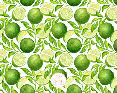 Watercolor Limes - Seamless Pattern Design citrus watercolor fruit hand drawn illustration lime pattern design patterns seamless pattern surface pattern textile pattern watercolor watercolor fruits watercolor pattern