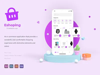 Eshoping E-commerce app 3d animation app branding design graphic design icon illustration logo ui