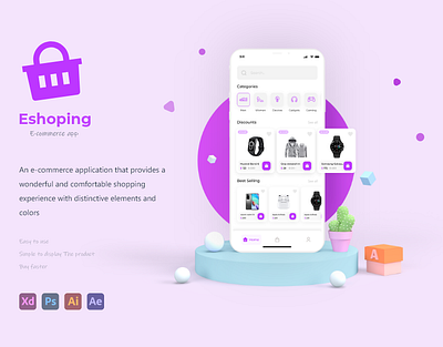 Eshoping E-commerce app 3d animation app branding design graphic design icon illustration logo ui