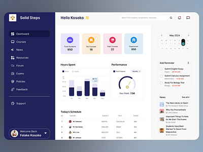 Solid Steps - Classroom Management Dashboard classroom courses data access education edutech exams landing page learning platform lesson management management dashboard schedule school hub school program student student data study subjects teaching tutorial platform user experience