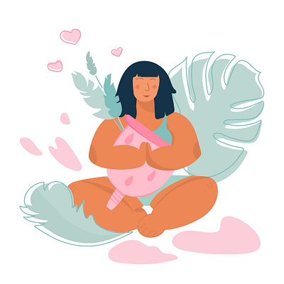 Body positive girl with menstrual cup. PMS syndrome. bodypositive clean health illustration menses menstrual period pms vector