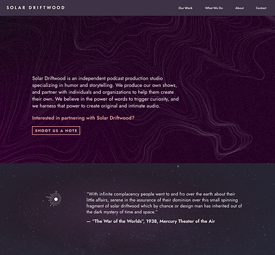 Solar Driftwood Landing Page Content branding content visual identity web design