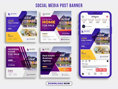 Real Estate Social Media Post Web Banner ads advertising agency banner branding corporate design development graphic design instagram post interior logo property real estate real estate house property social media post vector web banner web banner template