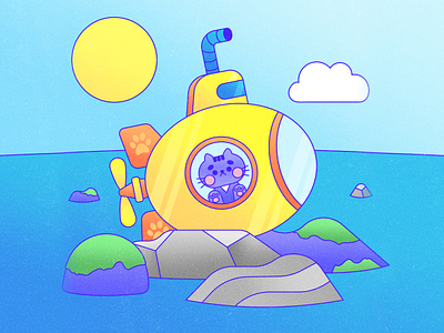 Peachtober 28: Submarine cat character design colorful crash design flat graphic design illustration illustrator kitten landscape line vector ocean stranded sub submarine texture vector vector graphic water