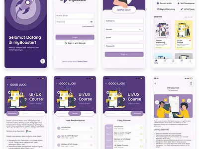 UI Design : MyBooster for elearning mobileApp. app branding design graphic design illustration ui ux