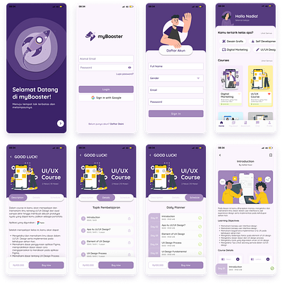 UI Design : MyBooster for elearning mobileApp. app branding design graphic design illustration ui ux