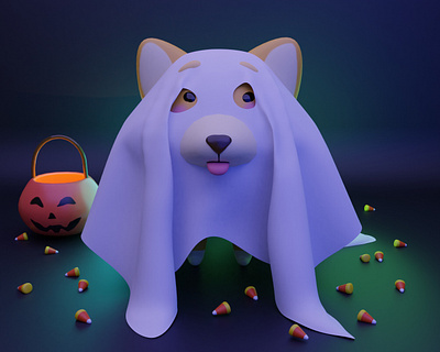 Spooky Shiba 3d 3dart b3d blender cartoon character cute digitalart illustration spooky