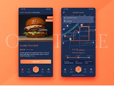 One Table Delivery App Pitch branding dark ui delivery app design food map minimal design restaurant app typography ui ux vector