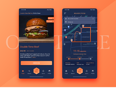 One Table Delivery App Pitch branding dark ui delivery app design food map minimal design restaurant app typography ui ux vector