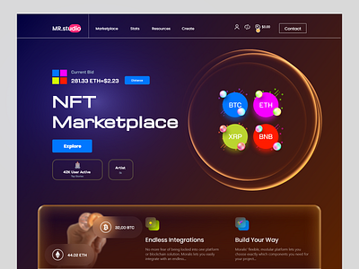 NFT Marketplace Website bitcoin coins crypto crypto art cryptocurrency design ethereum home page landing page nft token web webdesign website website design