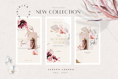 Boho bouquets in CANVA templates for the Insta and Pinterest branding design icon illustration logo