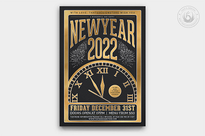 New Year Flyer Template V12 black black and gold classy clock countdown design elegant eve flyer gold midnight new year party photoshop poster print psd template