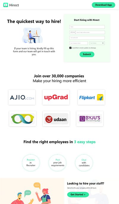 A voluntary Landing Page Design for Hirect landing page ui ux