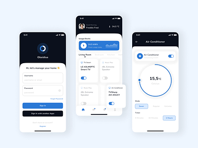 Obsidius - Smart Home Mobile App app clean clean uui design device flat home light mobile mobile app modern sign in smart smart home switch ui ui app ux ux app