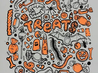 Halloween treats screenprint design animal art artwork design illustration lino linocut screenprinting tshirts