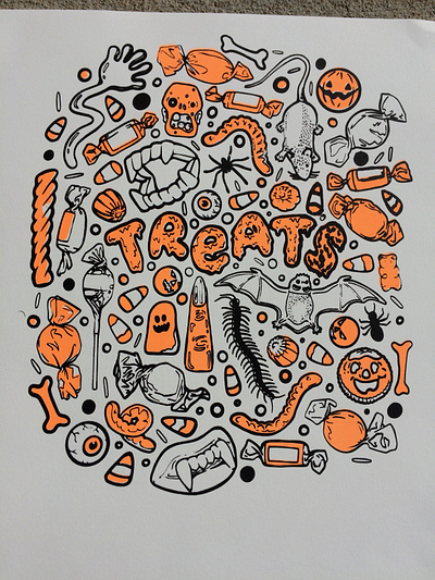 Halloween treats screenprint design animal art artwork design illustration lino linocut screenprinting tshirts