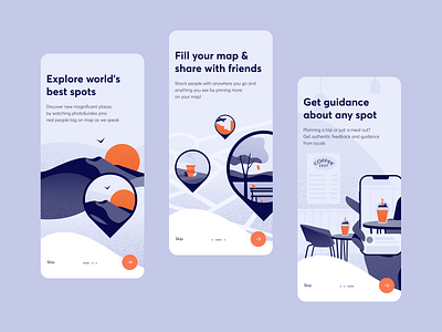 Travel mobile application app design explore figma graphic design icon illustration interface location map mobile application mobile design onboarding photo pin travel typography ui ux vector