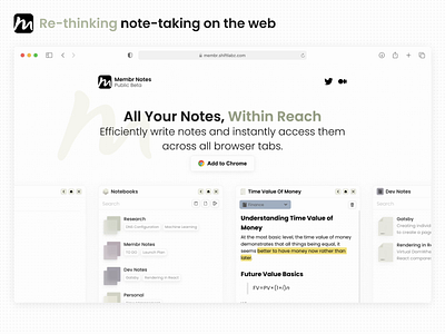 Membr Notes - Website Landing Page animation chrome chrome extension design extension firebase landing page note taking notes productivity react typescript ui ui design website