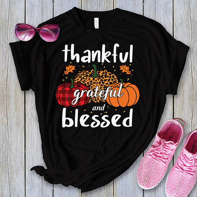 Thankful T-Shirt blessed branding cooked turkey grateful logo vector