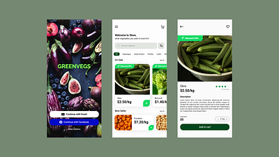 Greenvegs app application food green interface mobile mobile app ui ux veg vegetable vegetables vegs