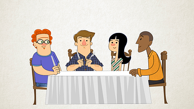 A dinner with friends. animation character design illustration