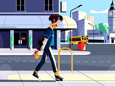 Active-Class #1 on the way to school 🚌 2d character 2d illustration branding design education flatdesign illustration illustrator school students ui vector