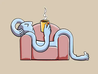 TimeWaster Drinking cartoon flat colors illustration lazybones sofa timewaster
