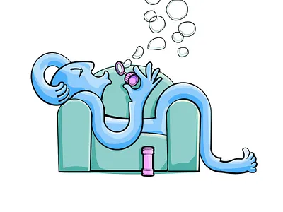 TimeWaster Blowing Bubbles cartoon flat colors illustration lazybones sofa timewaster