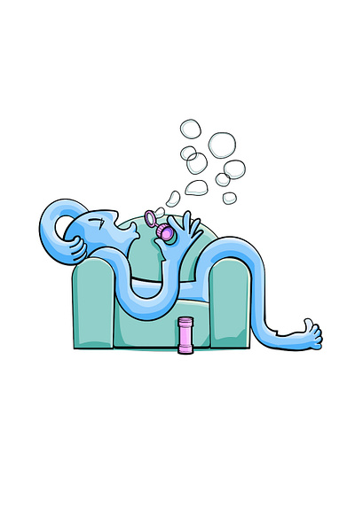 TimeWaster Blowing Bubbles cartoon flat colors illustration lazybones sofa timewaster