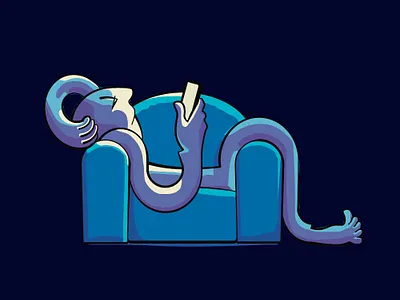 TimeWaster On The Phone cartoon flat colors illustration lazybones sofa timewaster