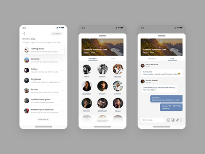 Trek Guide and Chat App adobe xd android app design ios minimal mobile trekplanning ui xd