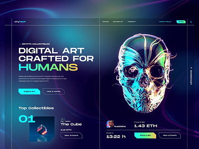 NFT Marketplace Website animation art bitcoin coins crypto cryptoart cryptocurrency dark etherium gradient landing page neon nft nft art noise token ui design ux design web website