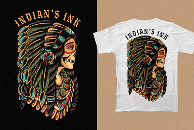 Trad Indian Chief Girl apparel chief clothing design illustration indian skull t shirt tattoo