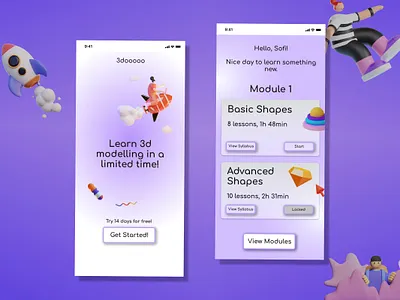 iOS 3d education app design app app design application design figma ios iphone mobile ui ux