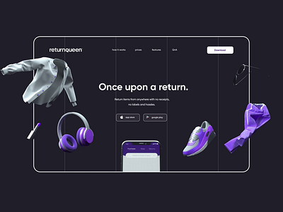 Return Queens UI designs 3d 3d animation 3d icon 3d illustration animated 3d icon animation c4d character interaction landing page minimal motion graphics return startup ui ux web website website design